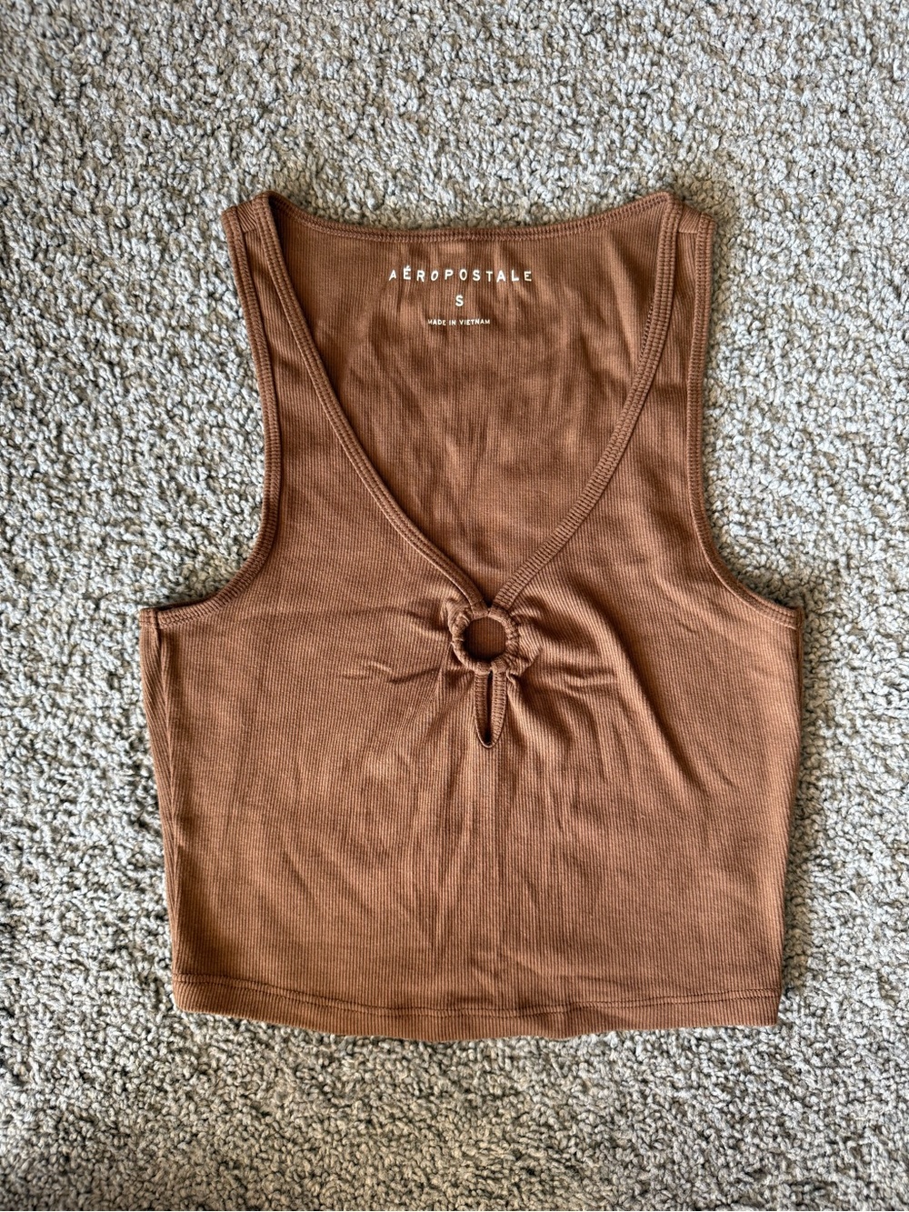 Aeropostale Brown Ribbed Ring-Front Crop Tank